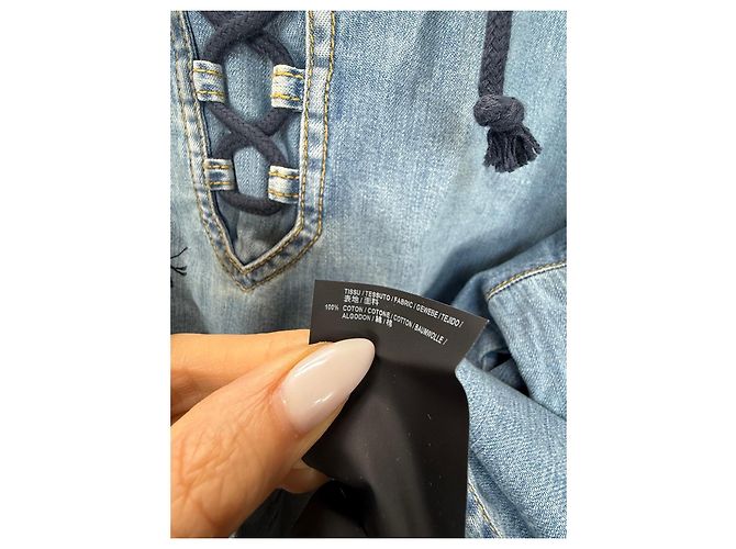 Felpa con cappuccio in denim distressed Saint Laurent Paris Blu - vista 4