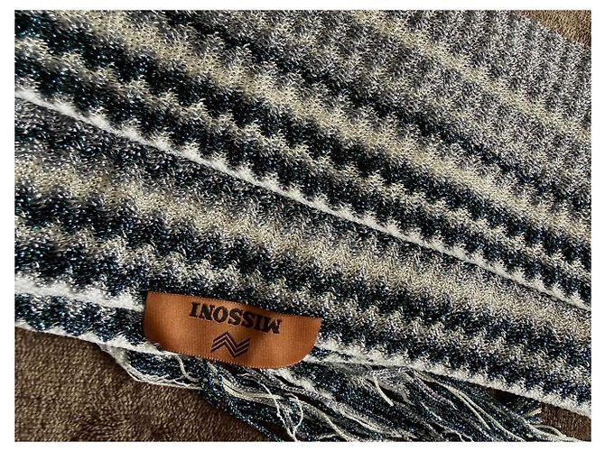 Sciarpa Missoni in lana e lurex con frange Bianco Blu Verde Grigio - vista 2