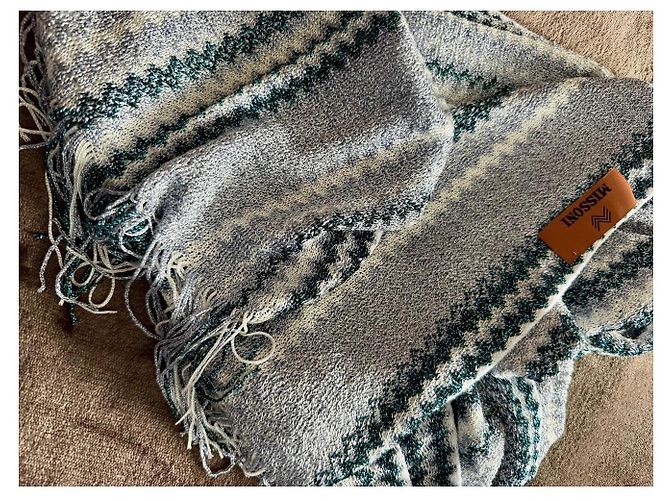 Sciarpa Missoni in lana e lurex con frange Bianco Blu Verde Grigio - vista 3