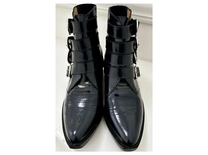 Toga Pulla Botas de tobillo negras de cuero con hebillas plateadas Negro - vista 2