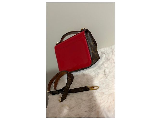 Louis Vuitton Borsa a mano in vernice rosso e tela Monogram Marrone Monogramma - vista 2