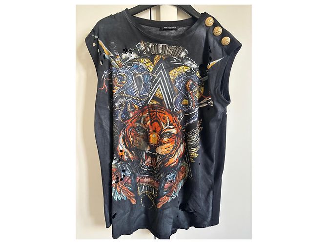 Balmain Camiseta con estampado de tigre desgastado Negro - vista 9