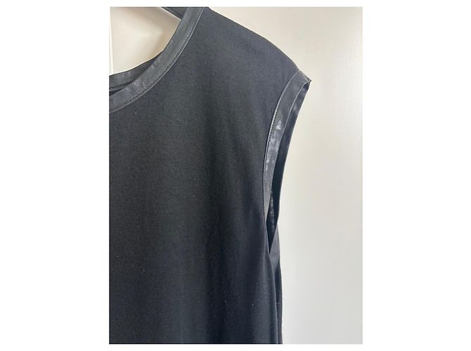 Balenciaga Top sem mangas de viscose e couro preto - vista 3
