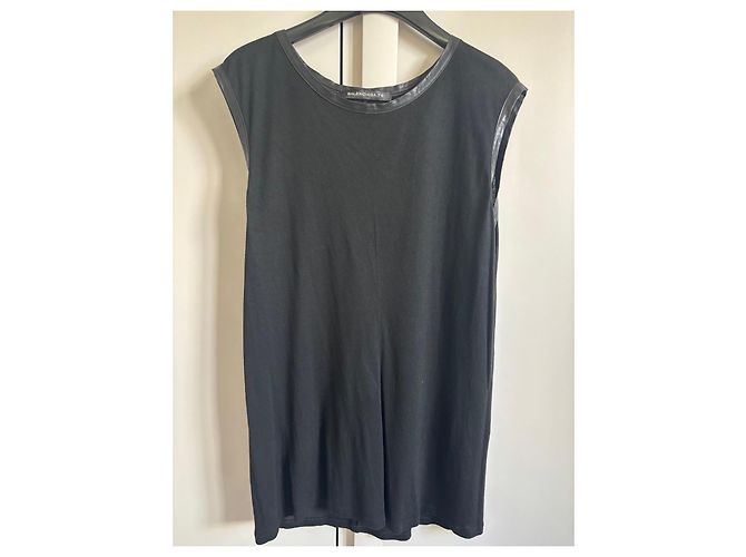 Balenciaga Top sem mangas de viscose e couro preto - vista 6