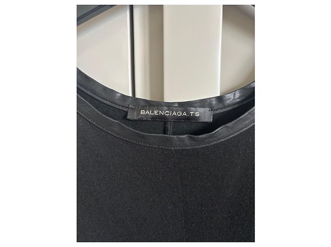 Balenciaga Top sem mangas de viscose e couro preto - vista 7