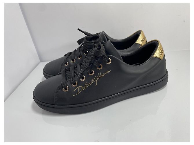 Dolce & Gabbana Sneakers in pelle nera con dettagli dorati Nero D'oro - vista 2