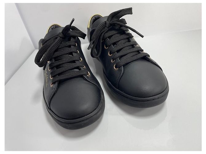 Dolce & Gabbana Sneakers in pelle nera con dettagli dorati Nero D'oro - vista 3