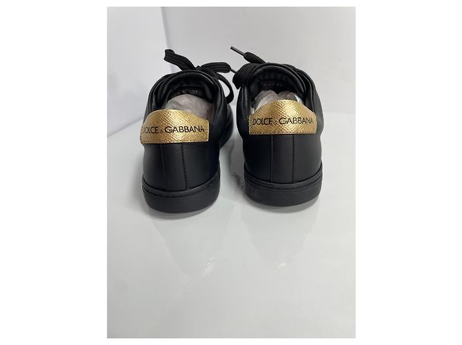 Dolce & Gabbana Sneakers in pelle nera con dettagli dorati Nero D'oro - vista 5