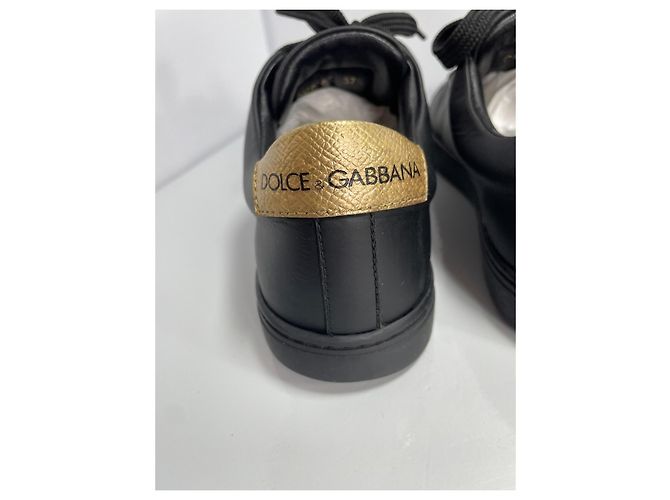 Dolce & Gabbana Sneakers in pelle nera con dettagli dorati Nero D'oro - vista 6
