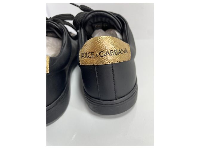 Dolce & Gabbana Sneakers in pelle nera con dettagli dorati Nero D'oro - vista 7