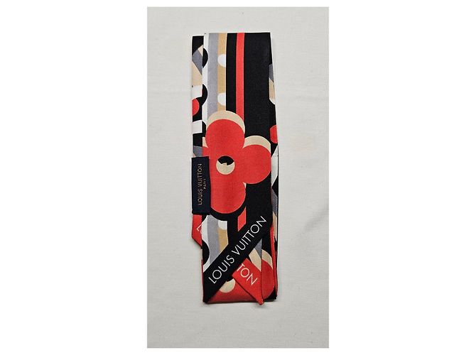 Louis Vuitton Monogram Seidenschal Schwarz Weiß Rot Golden Grau - Ansicht 2