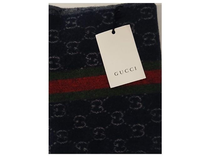 Sciarpa Gucci GG Monogram in cashmere blu e rosso Grigio - vista 2