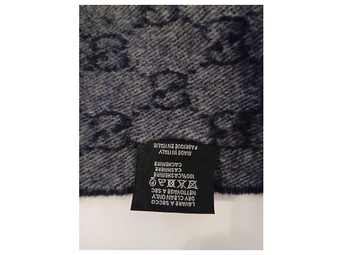 Sciarpa Gucci GG Monogram in cashmere blu e rosso Grigio - vista 3