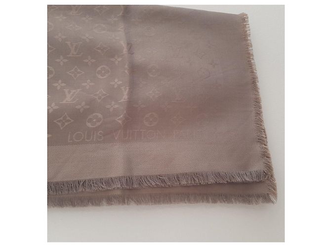 Louis Vuitton Monogram Seiden-Woll-Schal Grau Beige - Ansicht 4