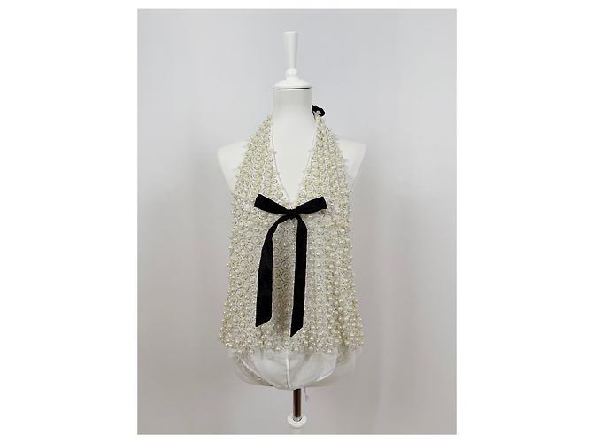 For Love & Lemons Top Pearly bow halter blanc Crudo - vista 3