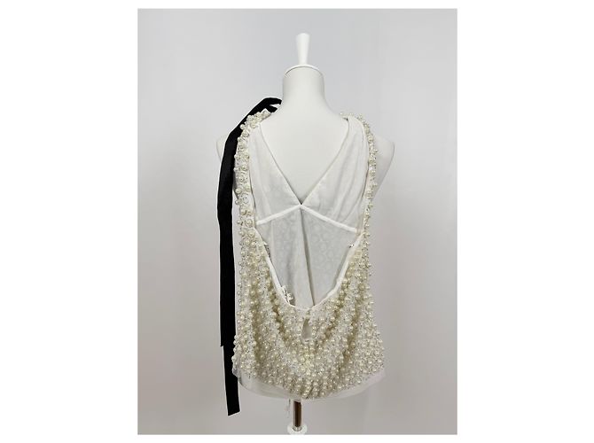 For Love & Lemons Top Pearly bow halter blanc Crudo - vista 4