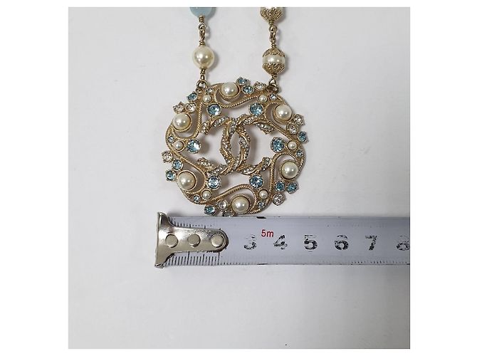 Collana Chanel B19 in resina acquamarina e perle usata - vista 10