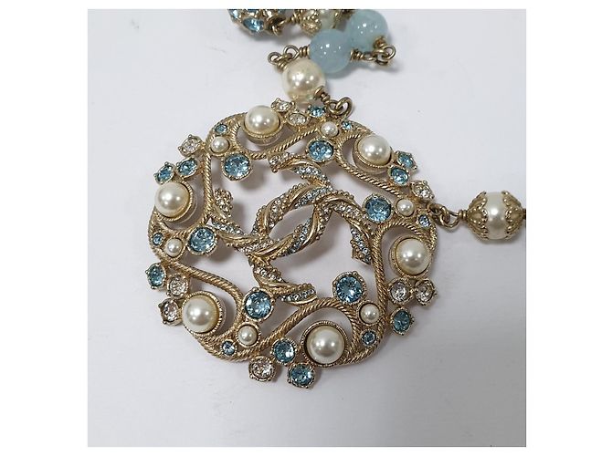 Collana Chanel B19 in resina acquamarina e perle usata - vista 11