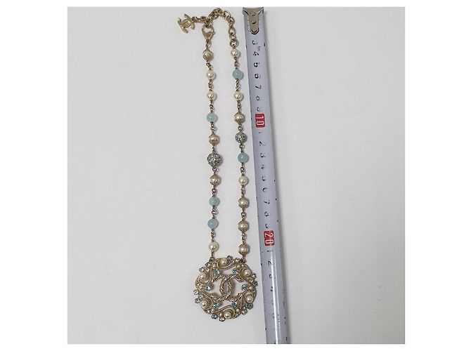 Collana Chanel B19 in resina acquamarina e perle usata - vista 12
