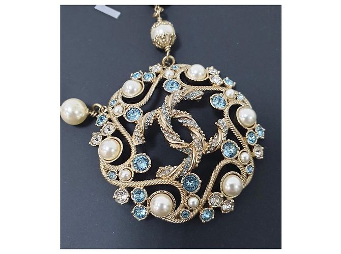 Collana Chanel B19 in resina acquamarina e perle usata - vista 4