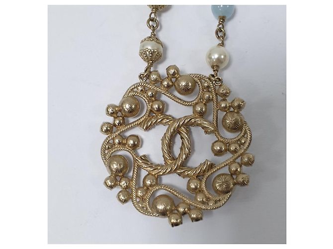 Collana Chanel B19 in resina acquamarina e perle usata - vista 6