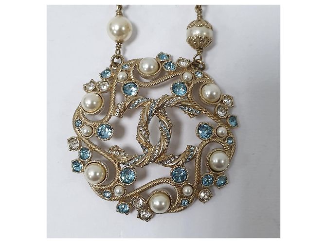 Collana Chanel B19 in resina acquamarina e perle usata - vista 7