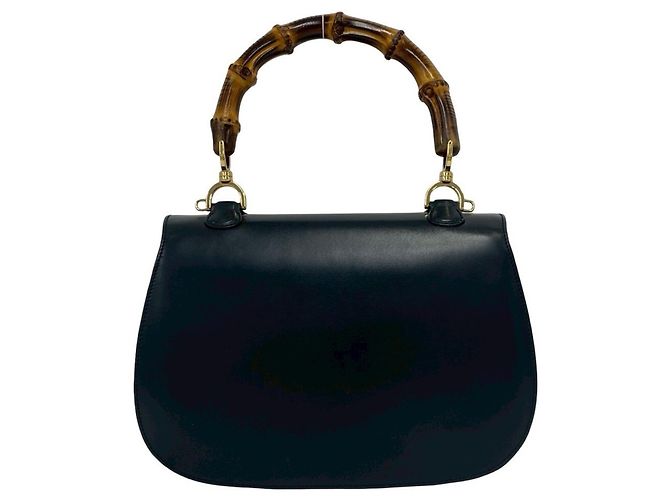 GUCCI Vintage Bamboo Leder Handtasche Marineblau - Ansicht 3