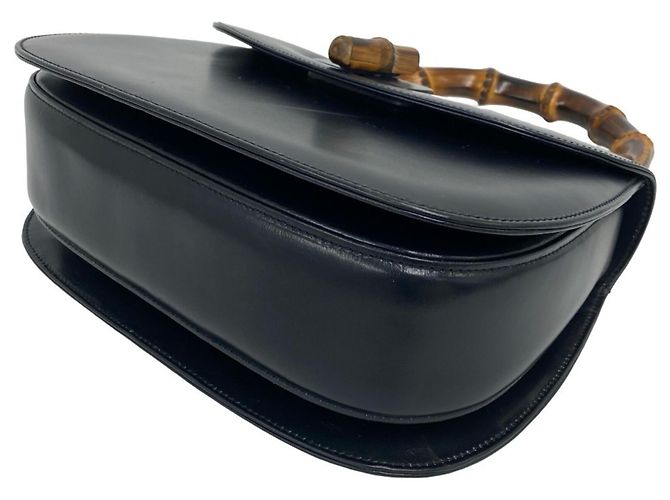GUCCI Vintage Bamboo Leder Handtasche Marineblau - Ansicht 8