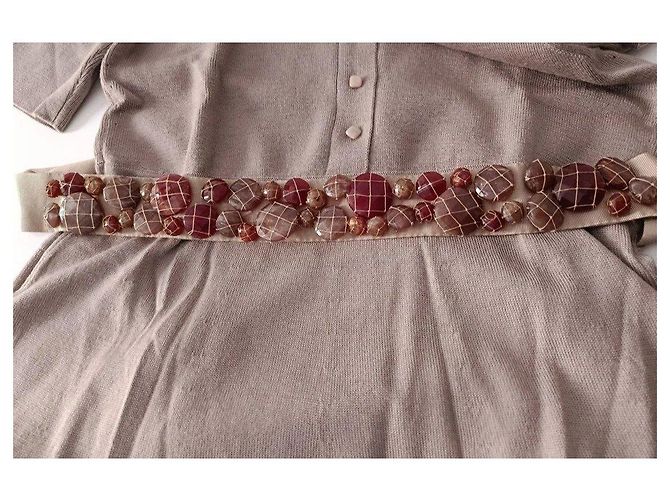 Fendi Tunika-Kleid aus beiger Wolle mit verzierter Gürtel - Ansicht 6
