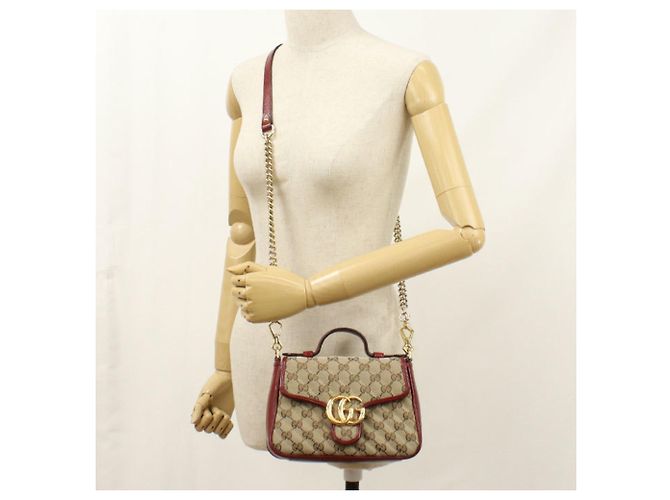 Borsa a mano mini Gucci GG Marmont con manico superiore Beige - vista 8