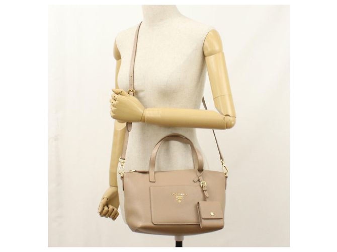 Borsa Prada 1BA068 in pelle beige - vista 8
