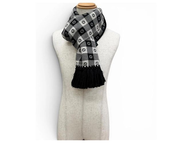 Gucci Interlocking G Check Pattern Fransenstola Schwarz Roh - Ansicht 2