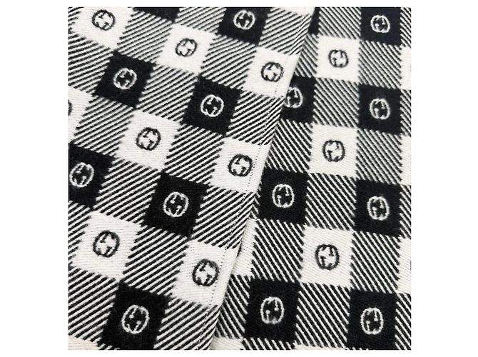 Gucci Interlocking G Check Pattern Fransenstola Schwarz Roh - Ansicht 4