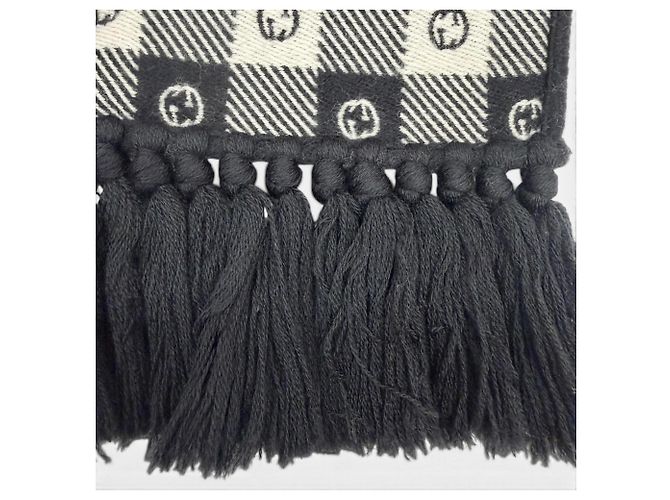 Gucci Interlocking G Check Pattern Fransenstola Schwarz Roh - Ansicht 5