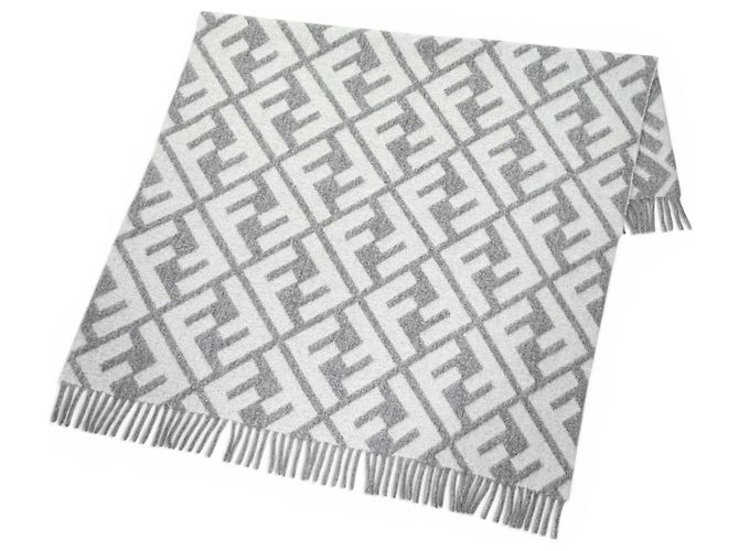 Fendi Gray Alpaca Wool Blend FF Logo Blanket Brown - view 3