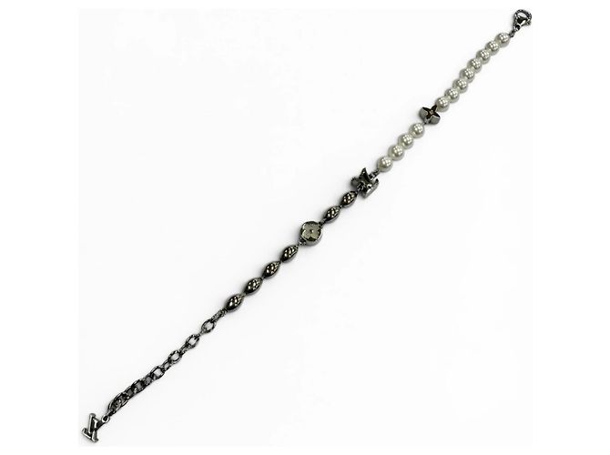 Bracciale a catena Louis Vuitton Pearl Fusion con logo LV Argento Bianco - vista 2