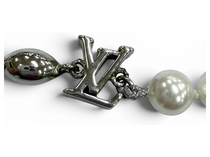 Bracciale a catena Louis Vuitton Pearl Fusion con logo LV Argento Bianco - vista 3