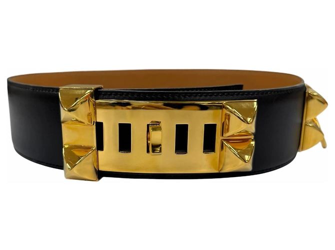 Hermès Hermes Vintage Collier de Chien 50 Ledergürtel Schwarz Golden - Ansicht 3