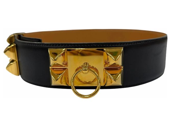 Hermès Hermes Vintage Collier de Chien 50 Ledergürtel Schwarz Golden - Ansicht 4