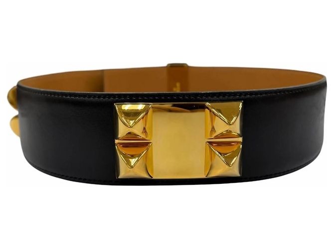 Hermès Hermes Vintage Collier de Chien 50 Ledergürtel Schwarz Golden - Ansicht 5