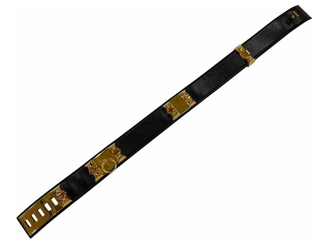 Hermès Hermes Vintage Collier de Chien 50 Ledergürtel Schwarz Golden - Ansicht 6