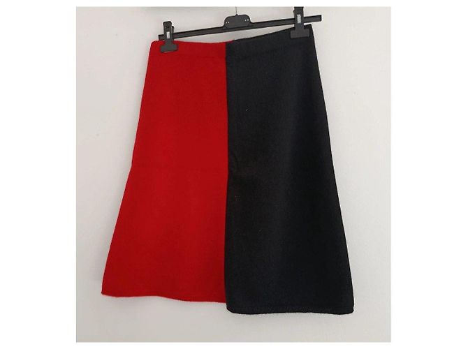Gonna Chanel bicolore in lana e alpaca Nero Rosso - vista 2