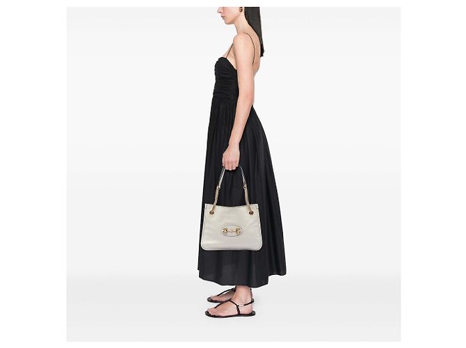 Tote Gucci White Medium Calfskin Horsebit 1955 Chain Bianco - vista 5