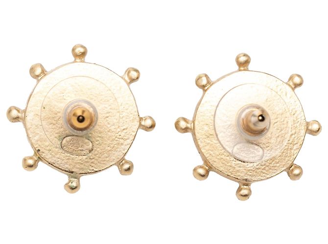 Orecchini Chanel Gold CC placcati oro, perle sintetiche e strass, motivo timone, chiusura a perno D'oro - vista 2