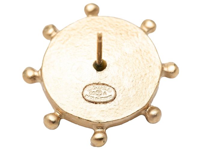 Orecchini Chanel Gold CC placcati oro, perle sintetiche e strass, motivo timone, chiusura a perno D'oro - vista 3