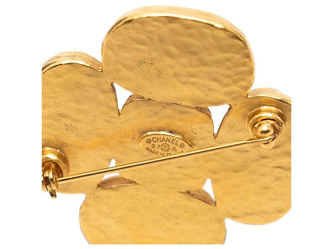 Spilla Chanel Gold CC Placcata Oro Gripoix Clover D'oro - vista 3