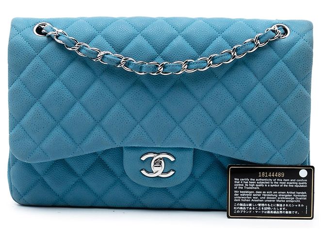 Chanel Blue Jumbo Classic Caviar Double Flap - vista 8
