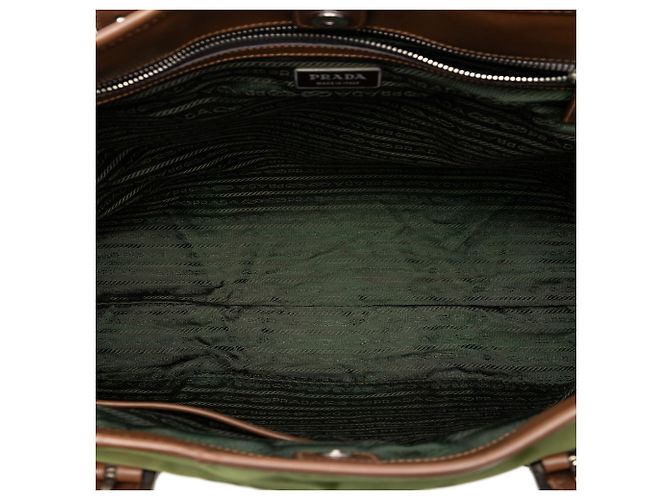 Prada Tessuto Tote mit grüner Lederbesatz Olivgrün - Ansicht 4