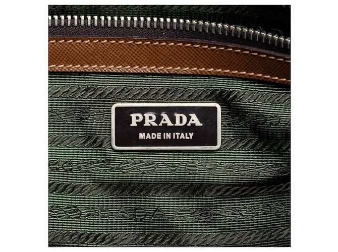 Prada Tessuto Tote mit grüner Lederbesatz Olivgrün - Ansicht 5