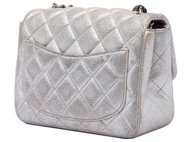 Chanel Mini Square Classic Marrone Lambskin Metallizzato con Patta Singola Taupe - vista 2